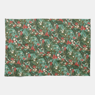 Traditional Unique Botanical Holiday Christmas Kitchen Towel