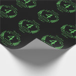 Traditional US wedding anniversary 4 years Wrapping Paper<br><div class="desc">A design to celebrate 4 years of marriage. This design has a green (the traditional color for this anniversary) colored laurel design on a black background. Fruit / flowers is the traditional gift is the USA for this occasion. The text reads fruit / flowers 4 years anniversary. A romantic design...</div>