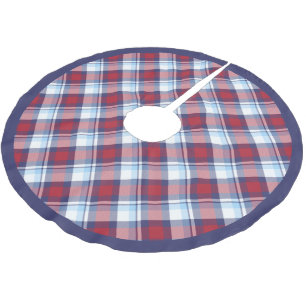 Traditional USA Red White Blue Tartan Pattern Brushed Polyester Tree Skirt