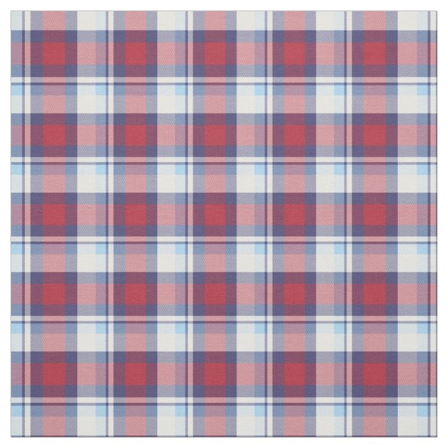 Traditional USA Red White Blue Tartan Pattern Fabric (Swatch)