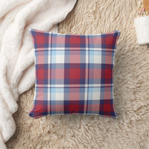 Traditional USA Red White Blue Tartan Pattern Throw Pillow