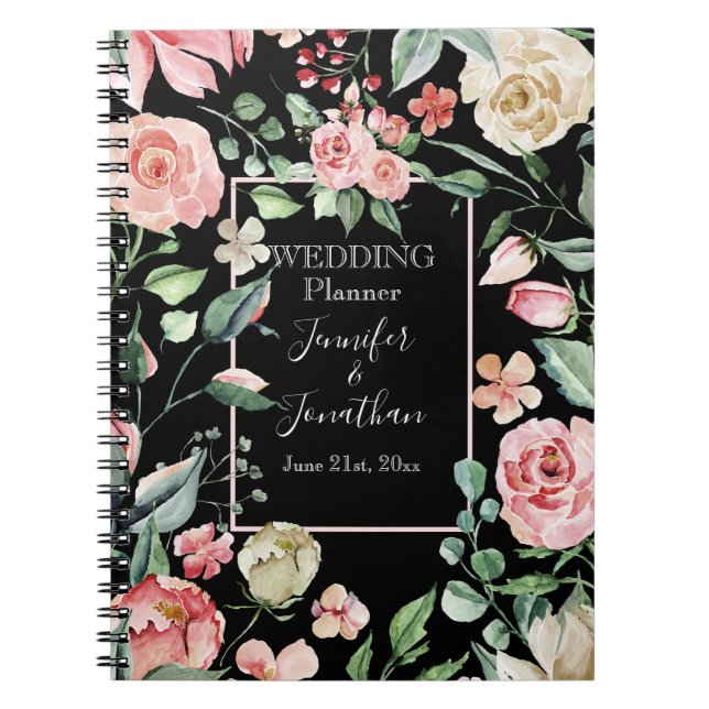 Traditional Victoran Pink Rose Wedding Planner Notebook (Front)