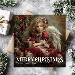 Traditional Victorian Angel Burgundy Red Gold Card