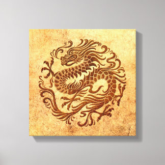 Traditional Vintage and Worn Chinese Dragon Circle Canvas Print