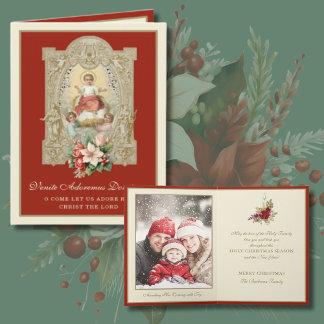 Traditional Vintage Catholic Christmas Photo Holiday Card