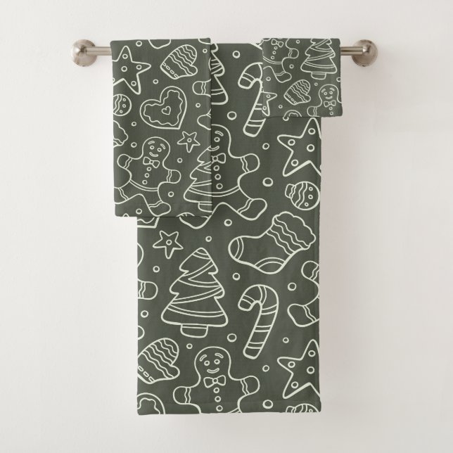 Traditional Vintage Christmas Gingerbread Man Bath Towel Set (Insitu)
