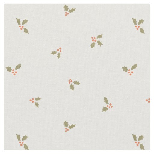 Traditional Vintage Christmas Holly Light Beige Fabric