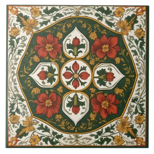 Traditional Vintage Floral and Ivy Decorative Tile