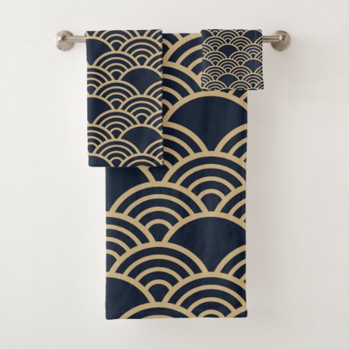 Traditional vintage Japanese design Fan or wave Bath Towel Set