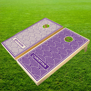 Traditional Vintage Javanese Seigaiha Grape &Cream Cornhole Set