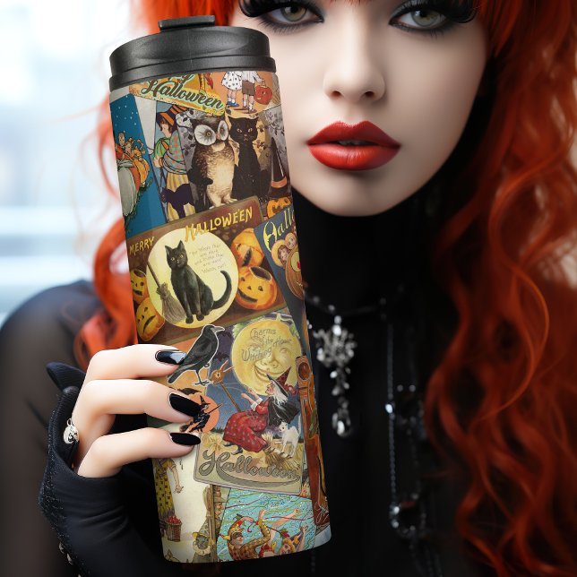 Traditional Vintage Victorian Halloween Decoupage Thermal Tumbler (Creator Uploaded)