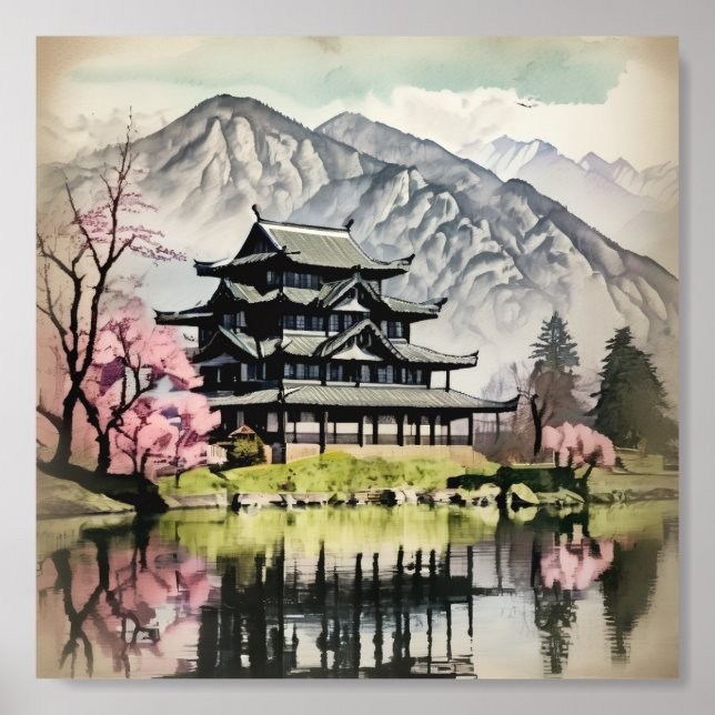 Traditional Watercolor Castle Acrylic Photo Tile (Front Set)