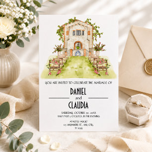 Traditional Watercolor Church Wedding  Invitation