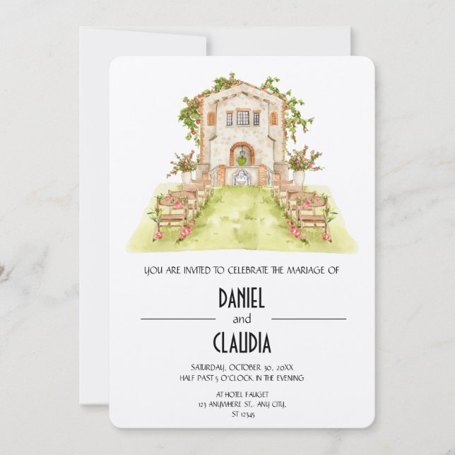 Traditional Watercolor Church Wedding  Invitation (Front)