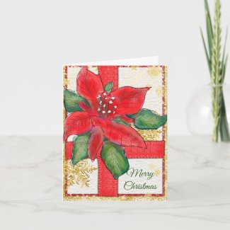 Traditional Watercolor Poinsettia Christmas Card