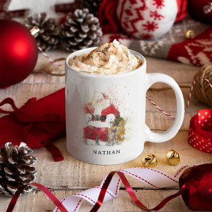 Traditional Watercolor Santa Claus Personalized Coffee Mug