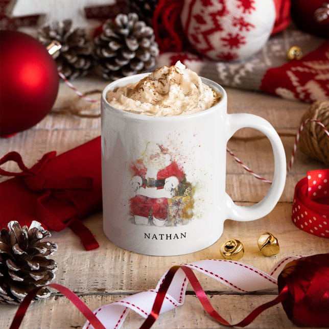 Traditional Watercolor Santa Claus Personalized Coffee Mug (Creator Uploaded)