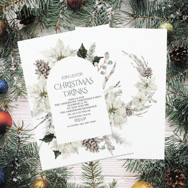 Traditional Watercolor Winter Merry Christmas Invi Invitation (Creator Uploaded)