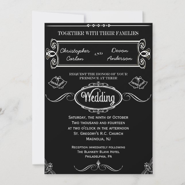 Traditional Wedding Bells Chalkboard Invitation (Front)