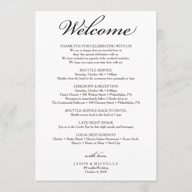 Traditional Wedding Itinerary - Wedding Welcome Program (Front)