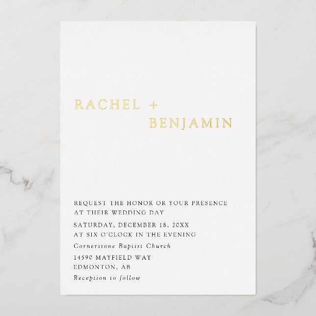 Traditional Wedding Minimalist Gold Foil Elegant Invitation (Front)