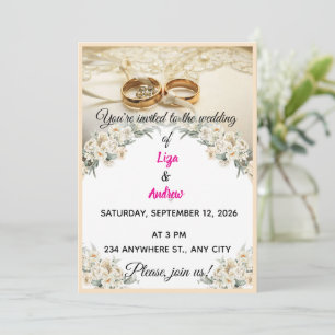 Traditional Wedding Rings and Floral Invitation