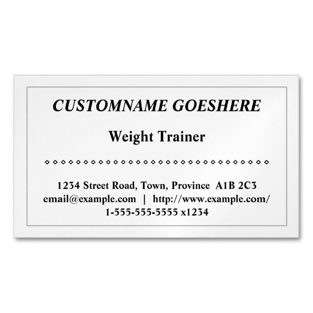 Traditional Weight Trainer Magnetic Business Card (Front)