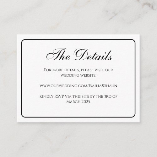 Traditional White and Black Wedding Enclosure Card