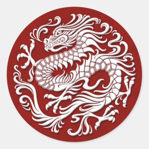 Traditional White and Red Chinese Dragon Circle Classic Round Sticker
