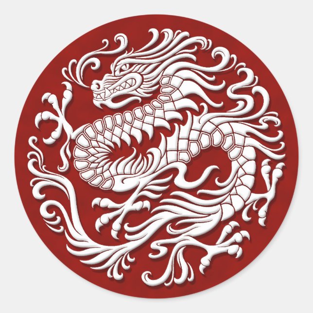 Traditional White and Red Chinese Dragon Circle Classic Round Sticker (Front)