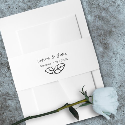 Traditional White Black Names Date Twin Leaves Invitation Belly Band