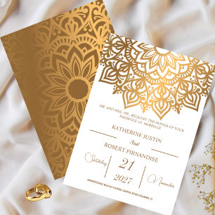 Traditional White Bronze Mandala Indian Wedding Invitation