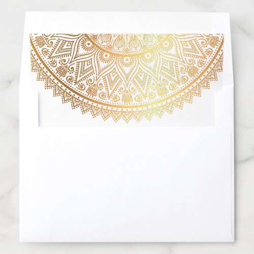 Traditional White Gold Mandala Indian Wedding Envelope Liner