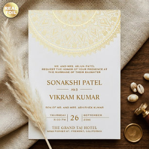 Traditional White Gold Mandala Indian Wedding Foil Invitation