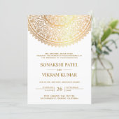 Traditional White Gold Mandala Indian Wedding Invitation (Standing Front)