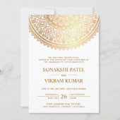 Traditional White Gold Mandala Indian Wedding Invitation (Front)