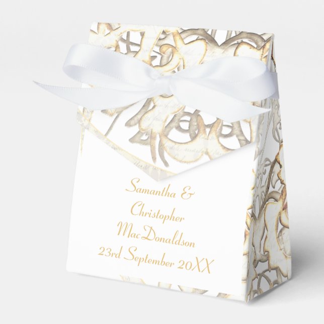Traditional white lace old damask wedding favor boxes (Front Side)