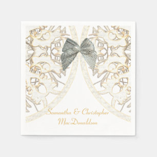 Traditional white lace old damask wedding paper napkins