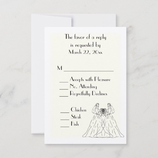 Traditional White Lesbian Wedding Menu Choice RSVP (Front)