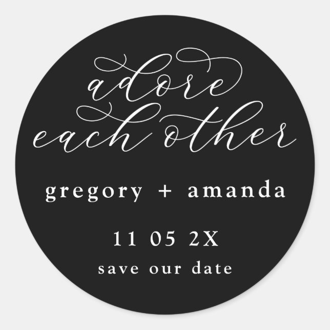 Traditional White on Black Elegant Calligraphy Classic Round Sticker (Front)