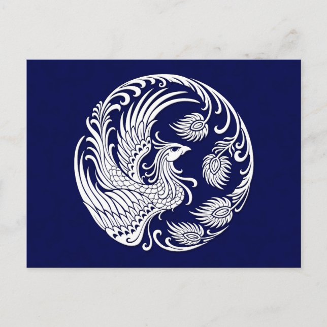 Traditional White Phoenix Circle on Blue Postcard (Front)