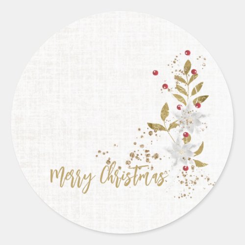 Traditional White Poinsettia and Berries Gift Classic Round Sticker