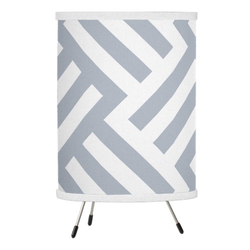 Traditional White Striped Checker Design on Blue Tripod Lamp