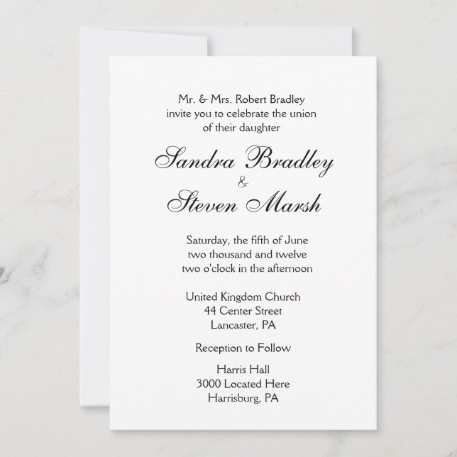 Traditional White Wedding Invitation (Front)
