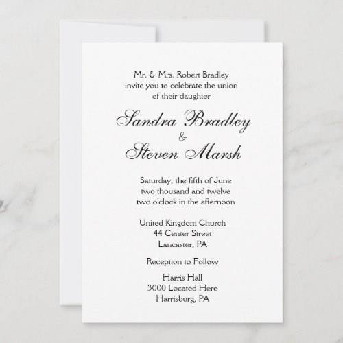 Traditional White Wedding Invitation