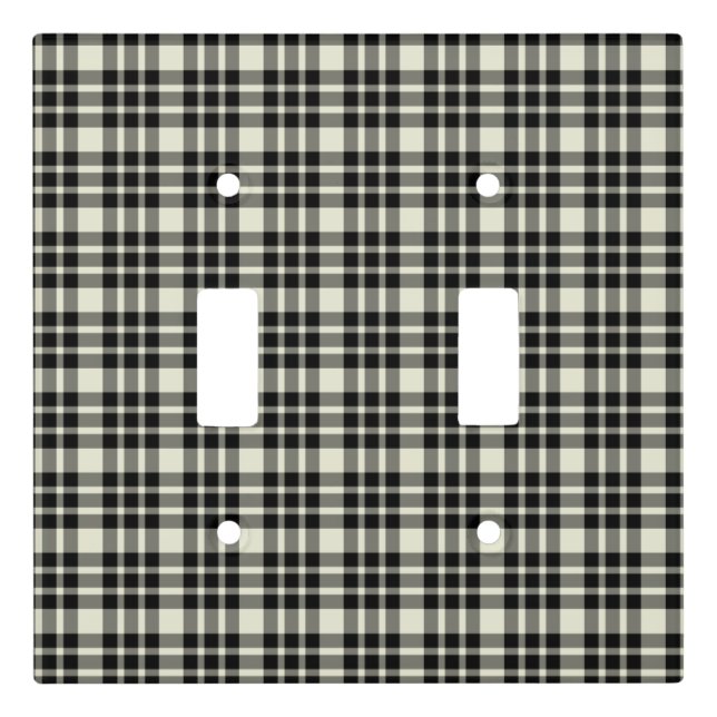 Traditional White with Black Plaid Pattern Light Switch Cover (Front)