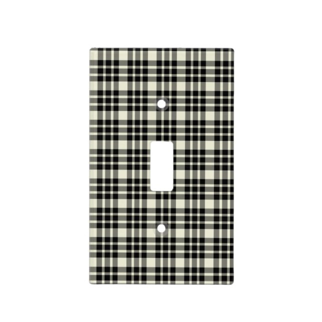Traditional White with Black Plaid Pattern Light Switch Cover (Front)