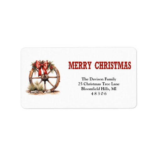 Traditional wild west style wagon wheel Christmas Label