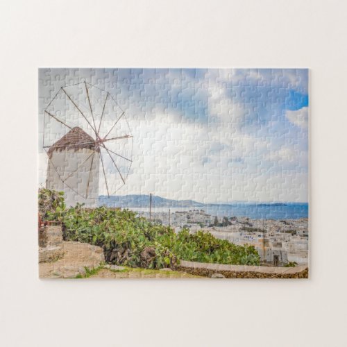 Traditional Windmill Greek Village Mykonos Greece Jigsaw Puzzle