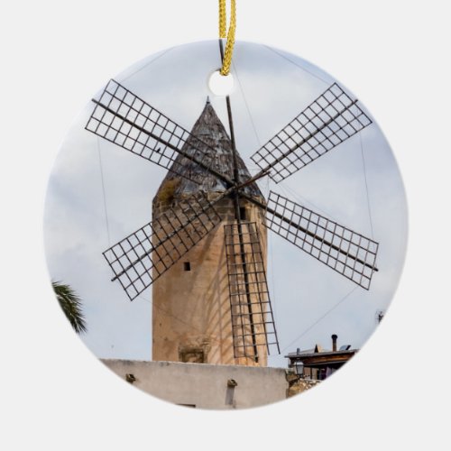Traditional windmill in Palma de Mallorca _ Spain Ceramic Ornament